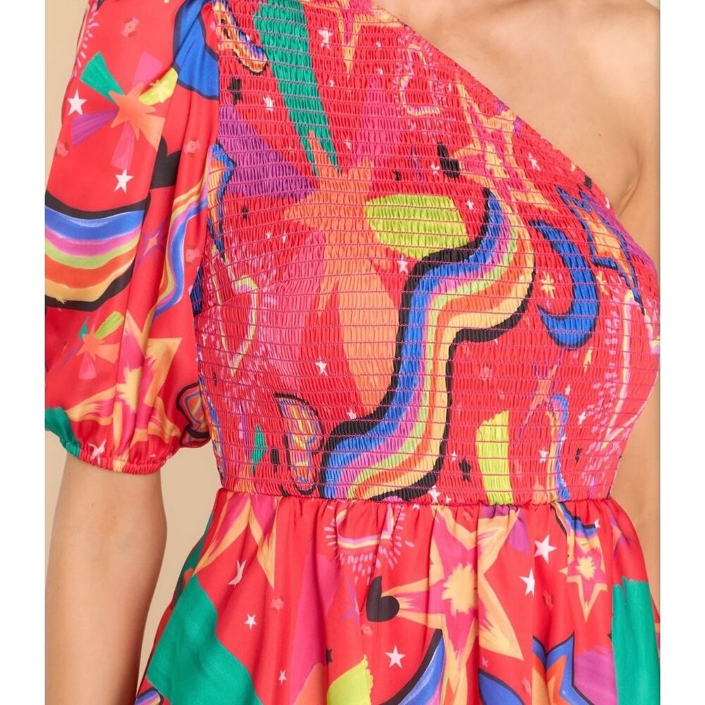 Alden Adair NWT COLLINS HOT PINK STARGAZING MIDI DRESS Large $392 - Picture 4 of 12